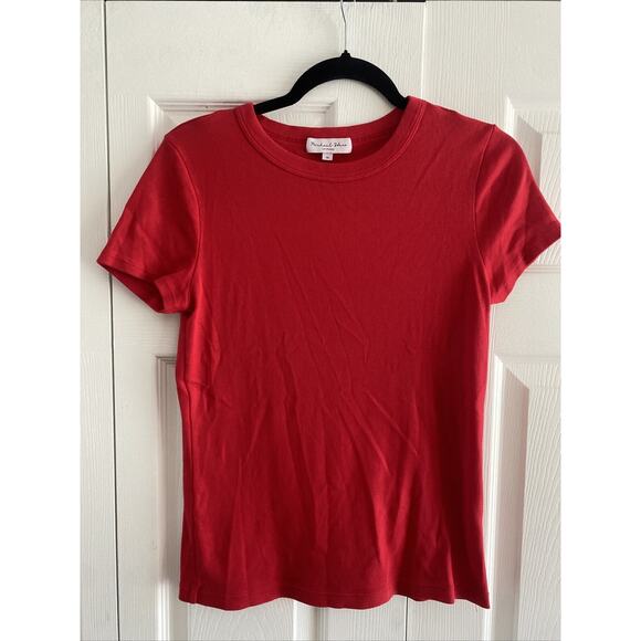 Michael Stars Womens Medium Red Ribbed Tee - Picture 1 of 7
